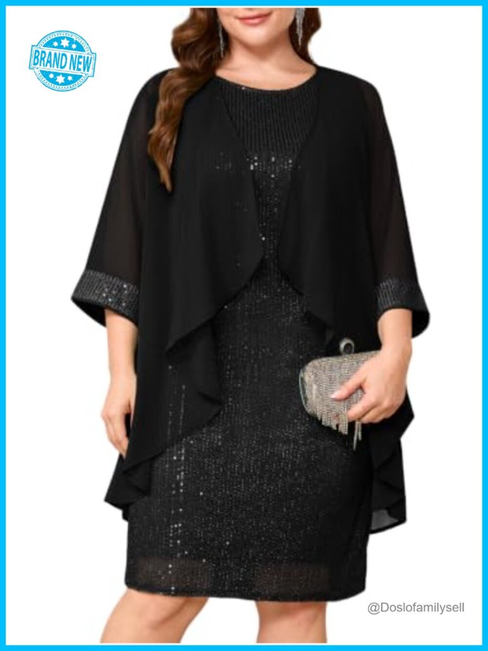 Plus Size Midi Sequin Dress with Sheer Topper Two-Piece Occasion Set